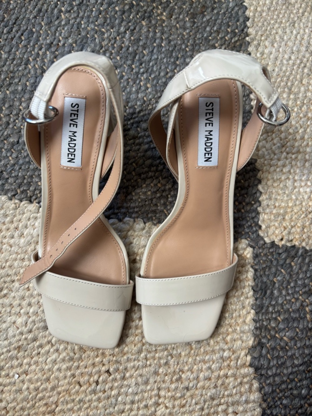 Steve Madden Ivory Patent Square-Toe Strap Heels